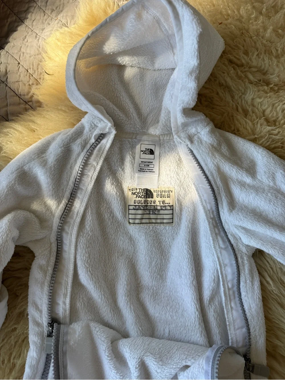 The North Face White Hooded Baby Bunting One-Piece Fleece 6-12 mo